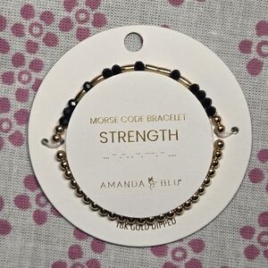 "Strength" Morse Code Bracelet - Black and 18k Gold Dipped